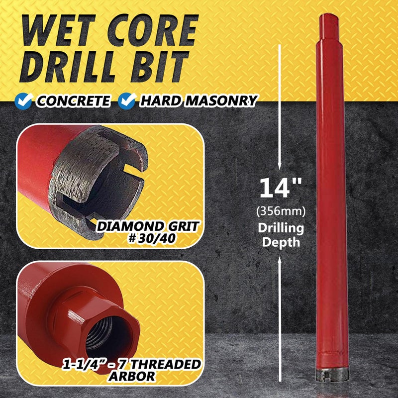 EDiamondTools رؤوس حفر مبللة بقطر 2-1/2" للخرسانة والملاط الصلب، ارتفاع قطاع 10 مم، عمق حفر 14"، عمود 1-1/4"-7، للاستخدام المبلل فقط - Image 1